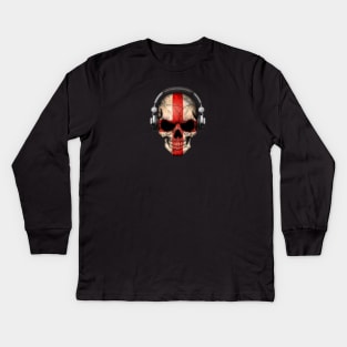 Dark Skull Deejay with English Flag Kids Long Sleeve T-Shirt